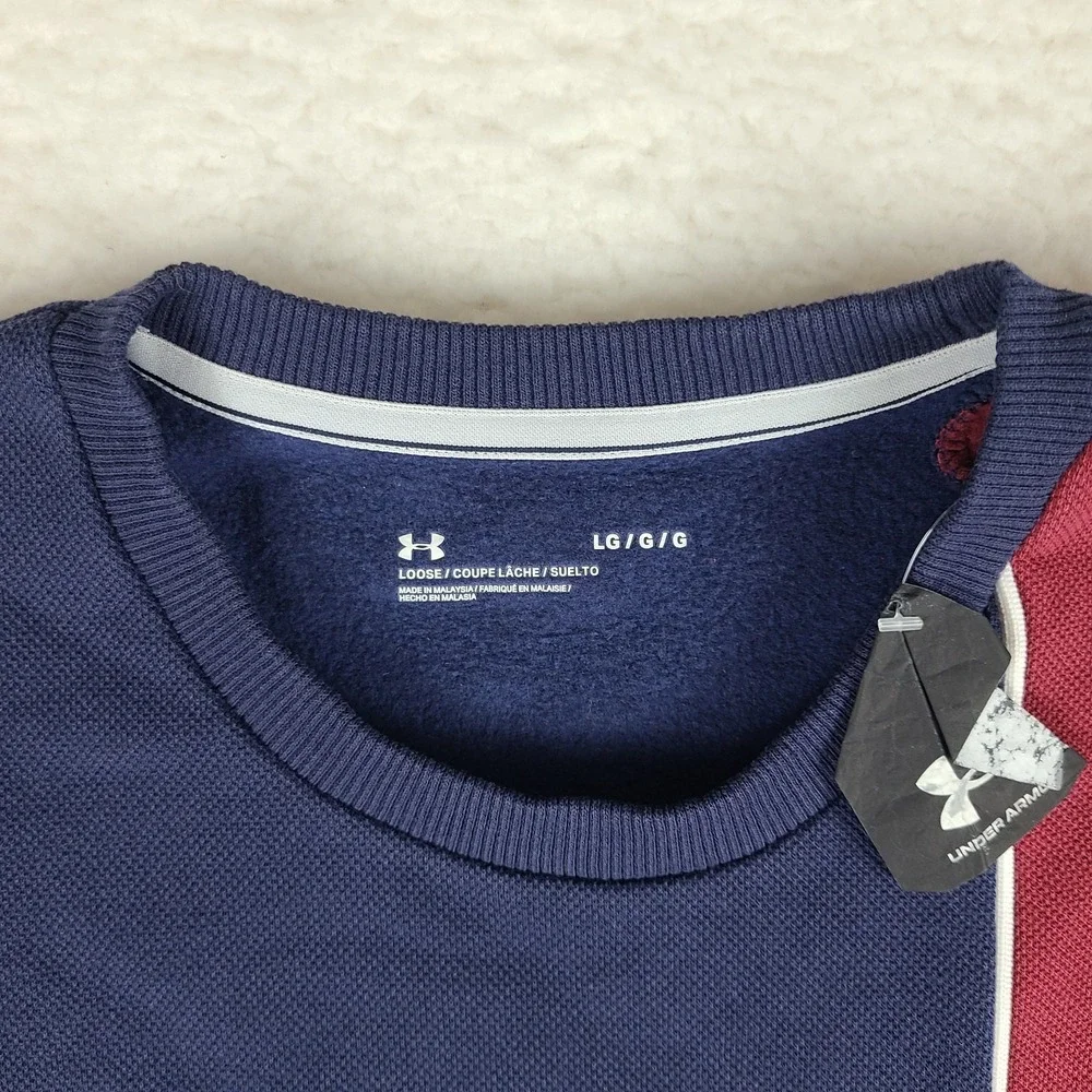 Under Armour Sweater Mens Large Blue Navy Red‎ Crewneck Sweatshirt